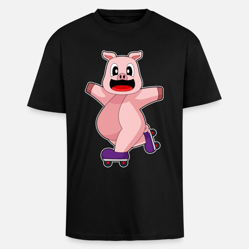 Schwein Inline skating Rollschuhe - Oversized Heavyweight Unisex T-Shirt - Schwarz