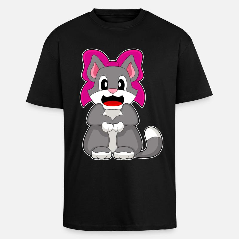 Cat Bow - Unisex Oversized Heavyweight T-shirt - black