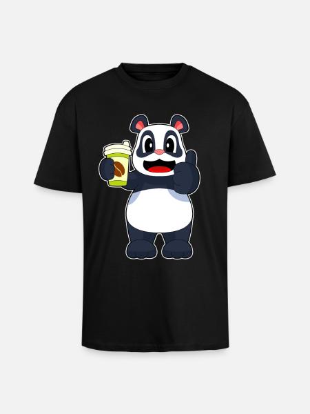 Panda Coffee to go Mug - Unisex Oversized Heavyweight T-shirt - black
