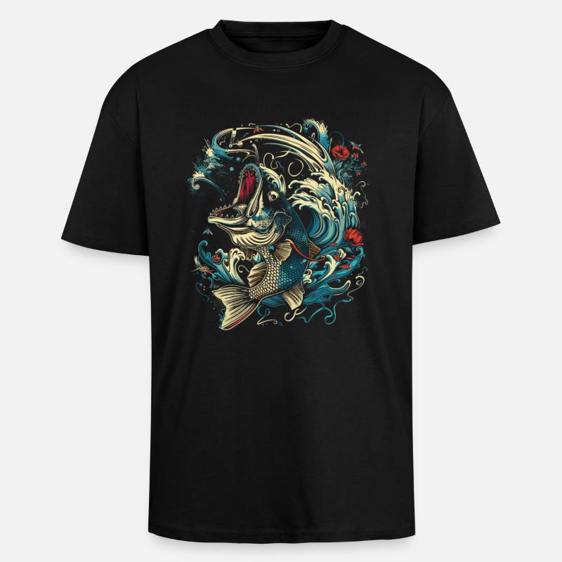Style de dessin animé de pêche - T-shirt unisexe oversize épais - noir
