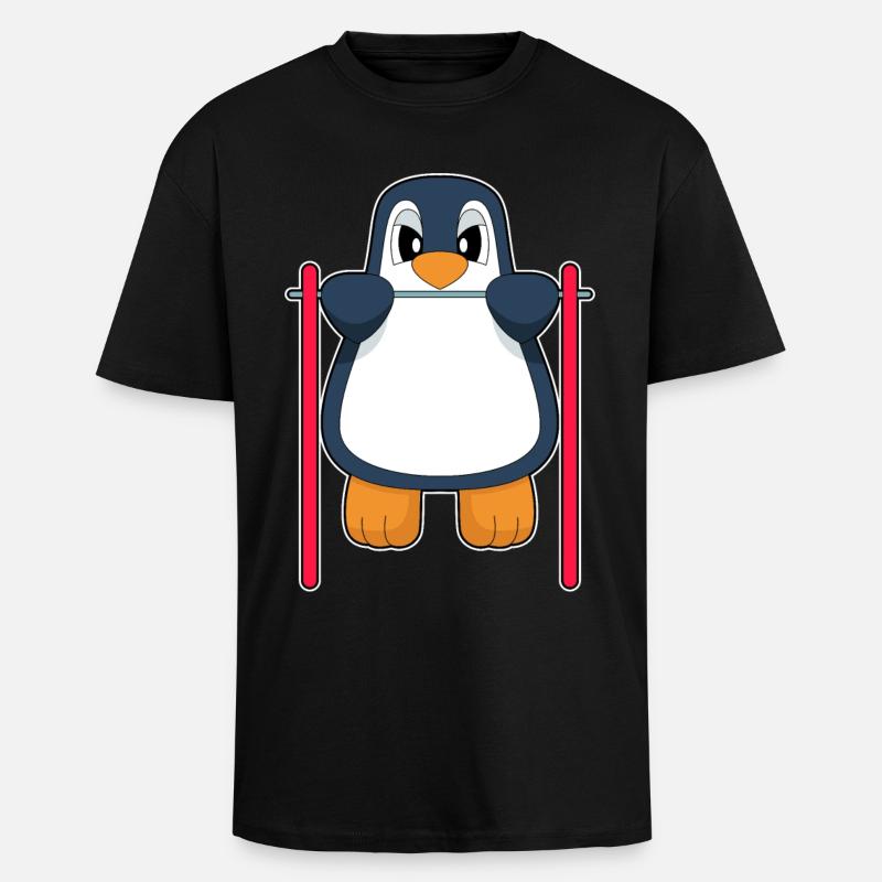 Penguin Bodybuilder Tractions Culturisme - T-shirt unisexe oversize épais - noir
