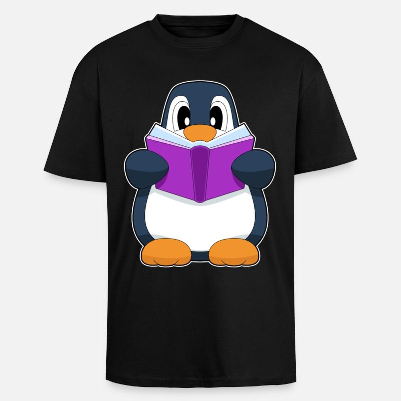 Pinguin Nerd Buch - Oversized Heavyweight Unisex T-Shirt - Schwarz