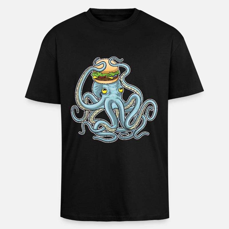 Krake Cheeseburger - Oversized Heavyweight Unisex T-Shirt - Schwarz