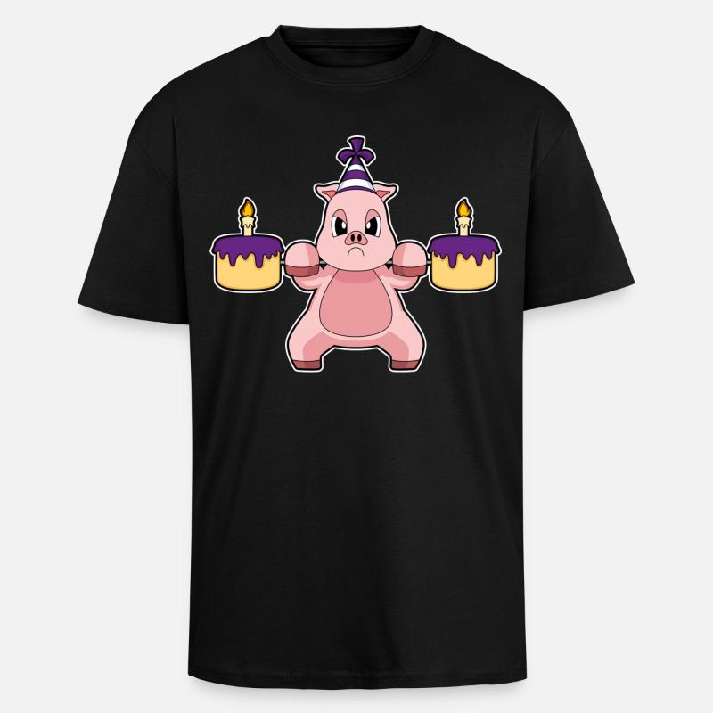 Cochon Anniversaire Musculation - T-shirt unisexe oversize épais - noir