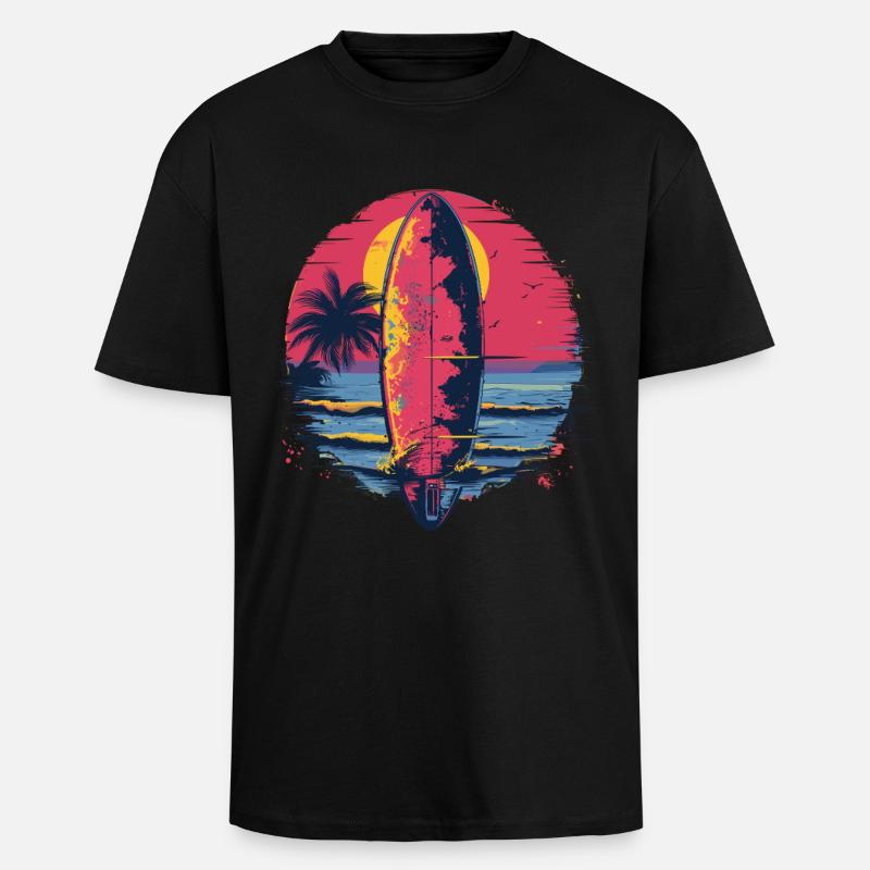 Surfboard Synthwave - Unisex Oversized Heavyweight T-shirt - black