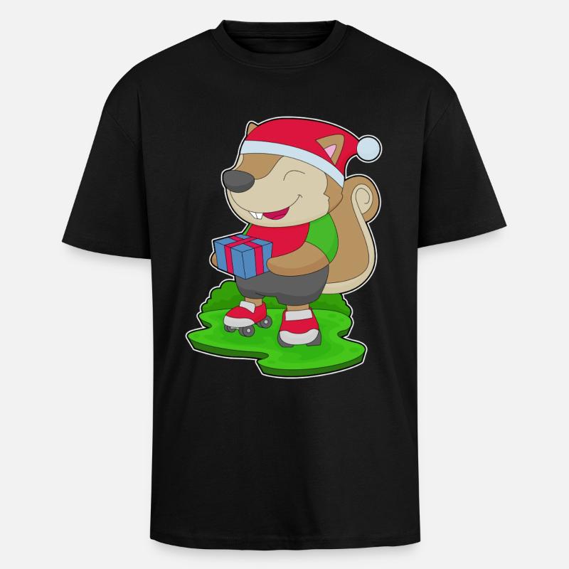 Eichhörnchen Weihnachten Inline skating - Oversized Heavyweight Unisex T-Shirt - Schwarz