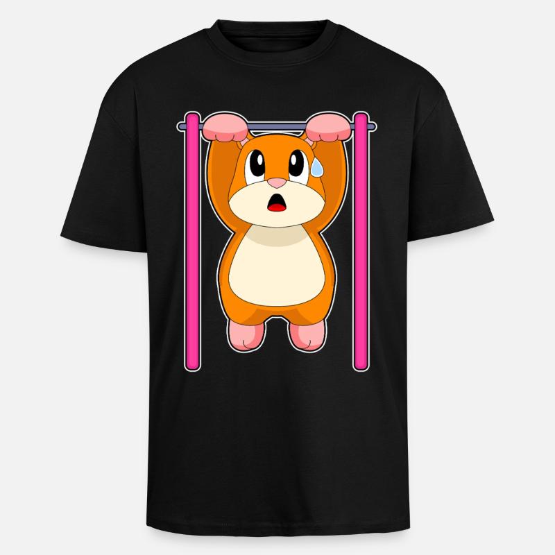 Hamster Bodybuilder Tractions Musculation - T-shirt unisexe oversize épais - noir