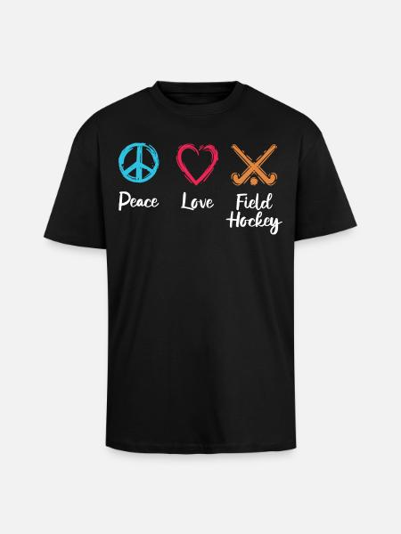 Peace Love Field Hockey - Unisex Oversized Heavyweight T-shirt - black