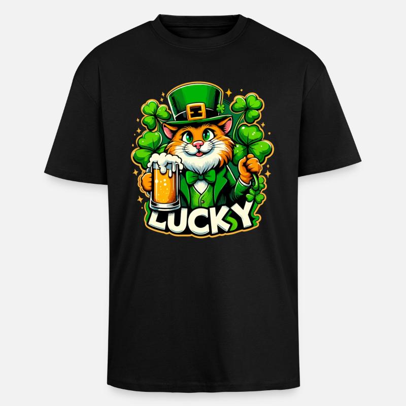 Saint-Patrick Leprechaun Cat Happy - T-shirt unisexe oversize épais - noir