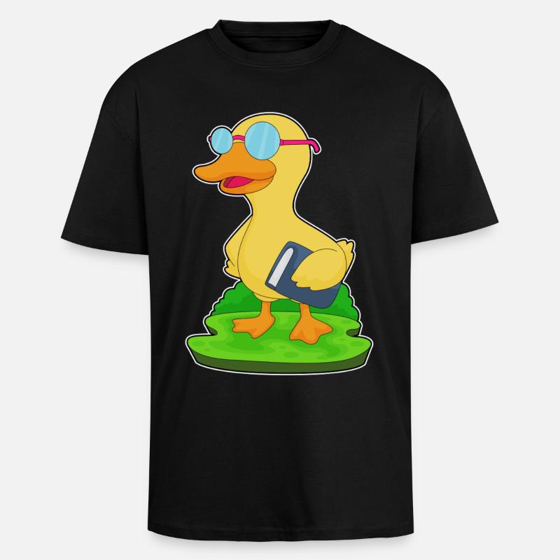Duck Nerd Book Glasses - Unisex Oversized Heavyweight T-shirt - black