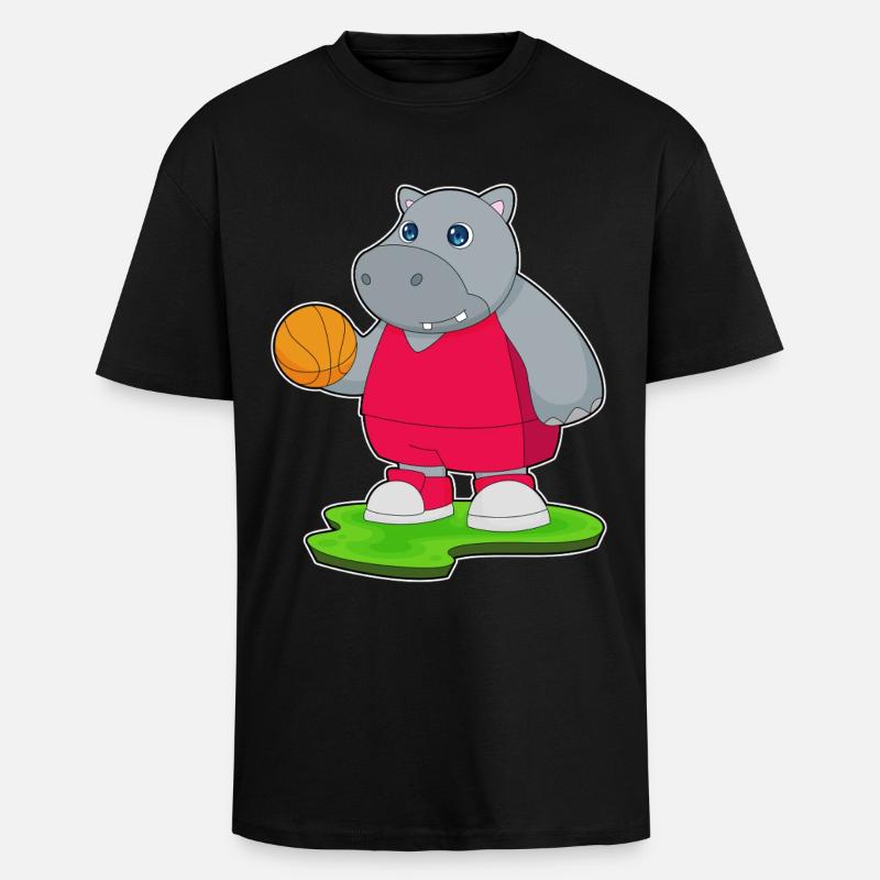 Hippopotame Basketteur Basketteur - T-shirt unisexe oversize épais - noir