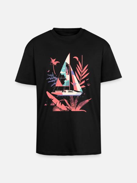 Sailboat Cartoon Style - Unisex Oversized Heavyweight T-shirt - black