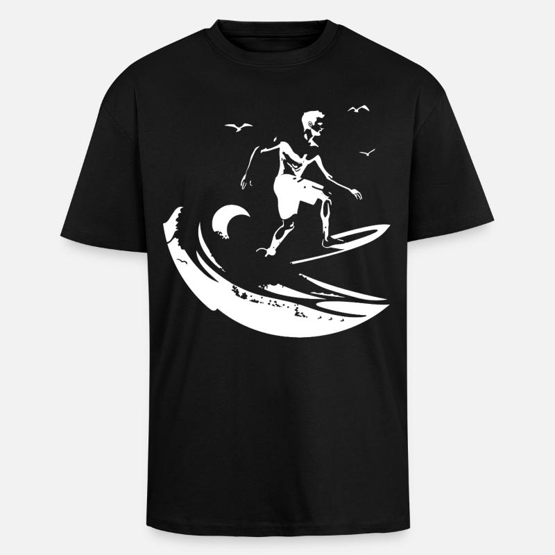 Dessin de surf - T-shirt unisexe oversize épais - noir