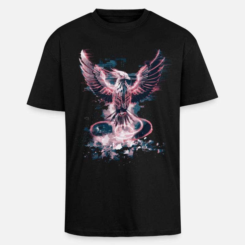 Cyber Phoenix – Digitale Wiedergeburt & Tech-Aufstieg - Oversized Heavyweight Unisex T-Shirt - Schwarz