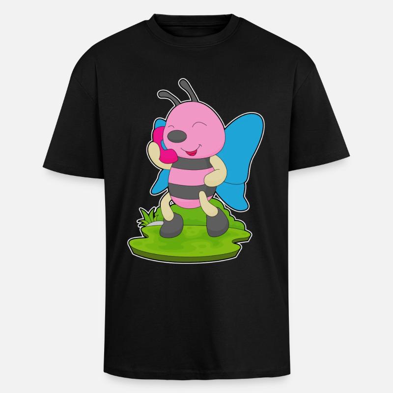 Téléphone papillon - T-shirt unisexe oversize épais - noir
