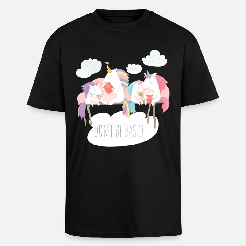 Einhorn don't be basic statement - Oversized Heavyweight Unisex T-Shirt - Schwarz