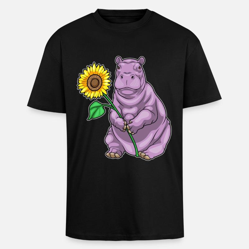 Nilpferd Sonnenblume Blumen - Oversized Heavyweight Unisex T-Shirt - Schwarz