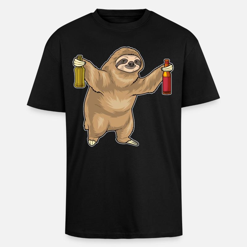 Faultier Flasche Bier - Oversized Heavyweight Unisex T-Shirt - Schwarz
