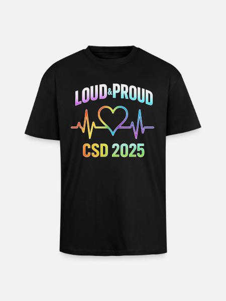 LGBTQ Pride 2025 Heartbeat Design - Unisex Oversized Heavyweight T-shirt - black