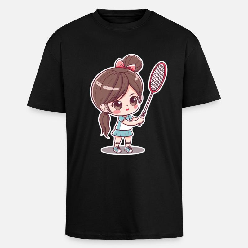 Badmintonspielerin Comic - Oversized Heavyweight Unisex T-Shirt - Schwarz