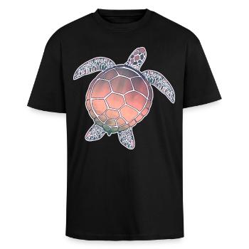 Meeresschildkröte - Oversized Heavyweight Unisex T-Shirt - Schwarz - Vorne - Alina (178cm) & Michal (187cm)