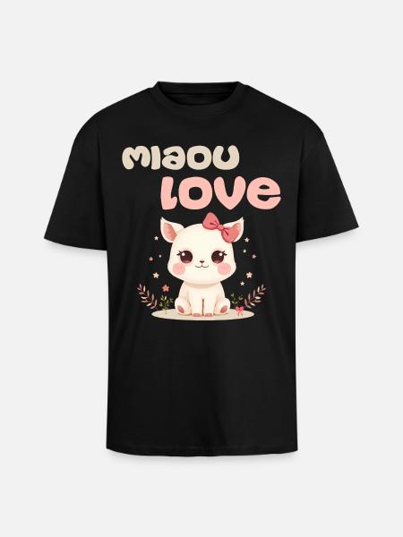 Meow Love Character by Helfspawn - Unisex Oversized Heavyweight T-shirt - black