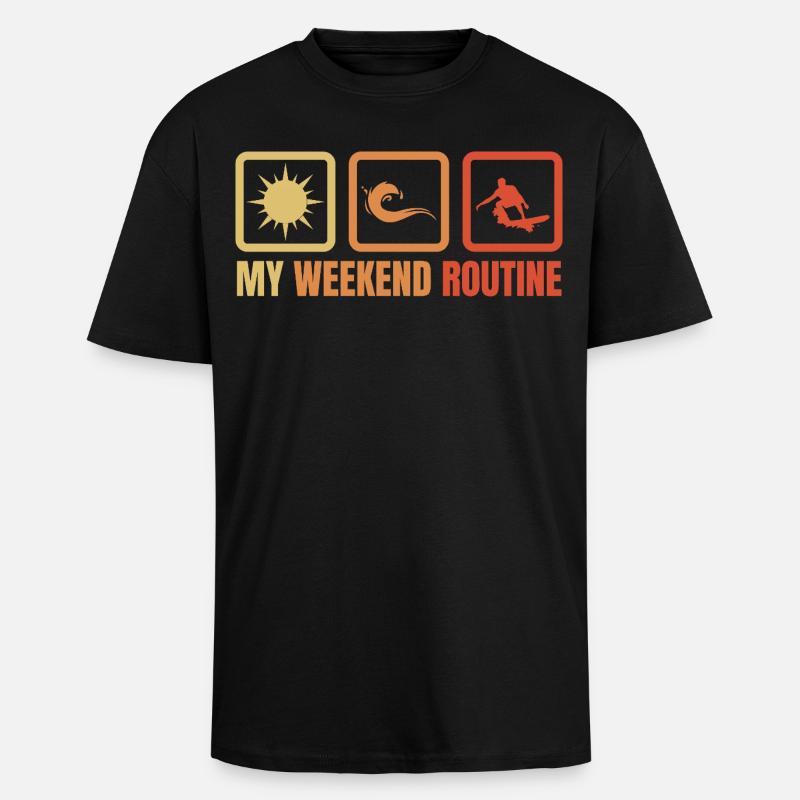 Routine du week-end de surf - T-shirt unisexe oversize épais - noir