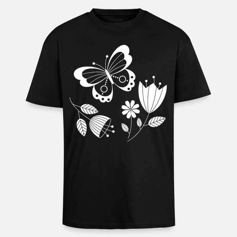 Schmetterling mit Blumen - Oversized Heavyweight Unisex T-Shirt - Schwarz