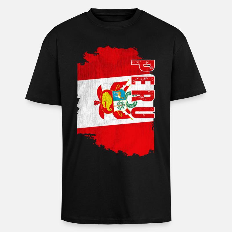 Vertical Peruvian flag, Peruvian pride - Unisex Oversized Heavyweight T-shirt - black