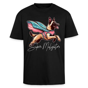 Super Mali Belgian Shepherd Cape Gift - Unisex Oversized Heavyweight T-shirt - black - Front - Alina (178cm) & Michal (187cm)