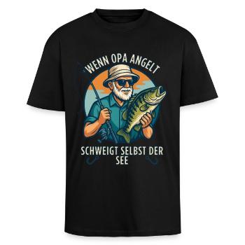 Angler Grandpa - Funny Angler Grandpa Design - Unisex Oversized Heavyweight T-shirt - black - Front - Alina (178cm) & Michal (187cm)