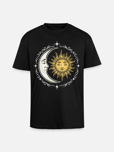 Sun and Moon - Spiritual Symbol - Unisex Oversized Heavyweight T-shirt - black