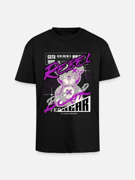 Rebel Bear Streetwear Shirt Graffiti Teddy Bär - Unisex Oversized Heavyweight T-shirt - black