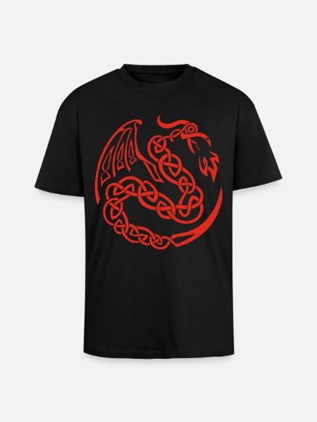 Dragon celte rouge - T-shirt unisexe oversize épais - noir