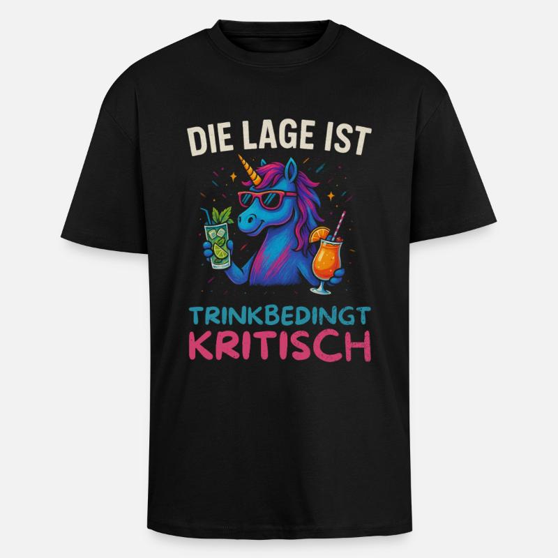 Lustiges Trinker Design Einhorn - Oversized Heavyweight Unisex T-Shirt - Schwarz