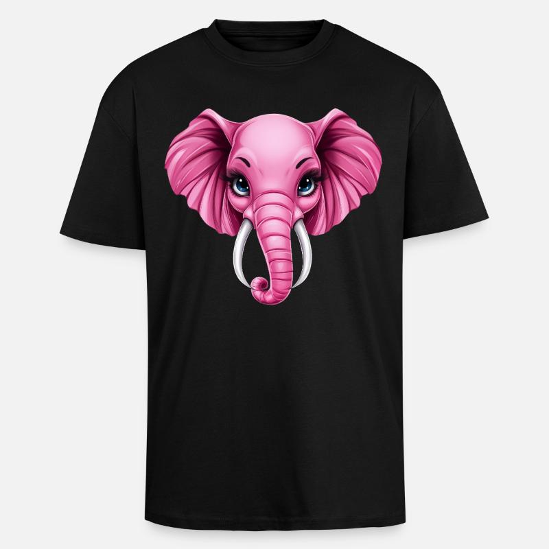 Mignon éléphant rose rose :) - T-shirt unisexe oversize épais - noir