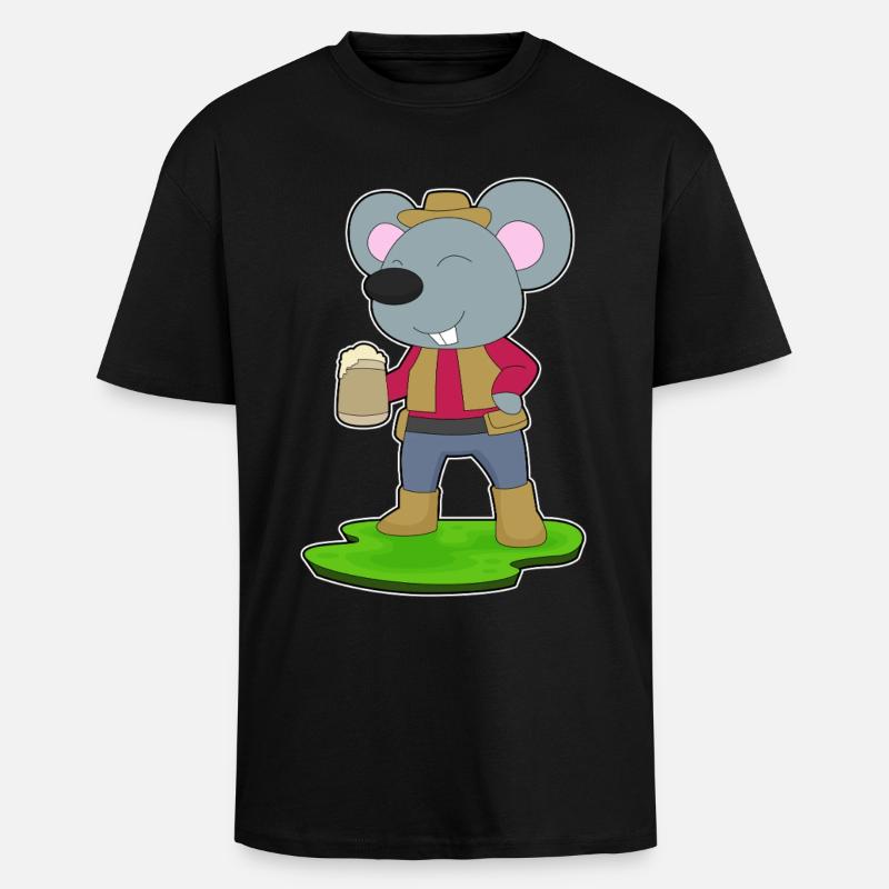 Maus Bierkrug Bier - Oversized Heavyweight Unisex T-Shirt - Schwarz