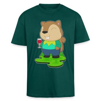 Vin rouge écureuil - T-shirt unisexe oversize épais - hunter green - Devant - Alina (178cm) & Michal (187cm)