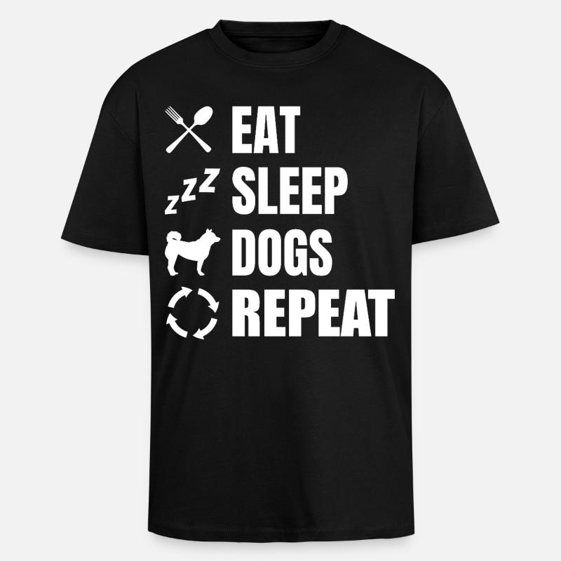 Manger dormir chiens répéter - T-shirt unisexe oversize épais - noir