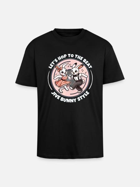 Retro Rockabilly Dancing Bunny Couple - Unisex Oversized Heavyweight T-shirt - black