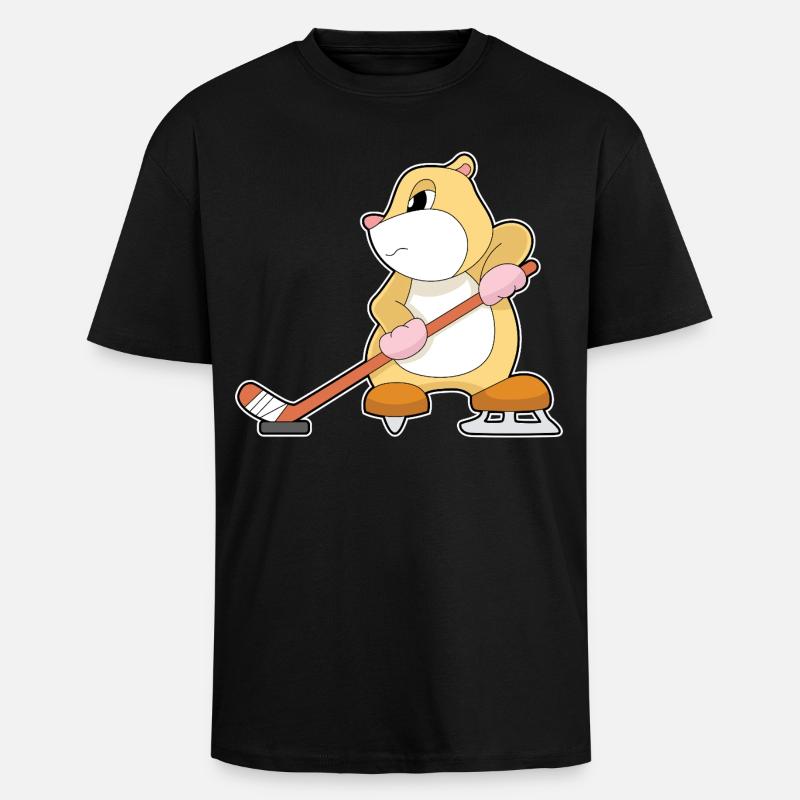 Hamster Eishockey Eishockeyschläger - Oversized Heavyweight Unisex T-Shirt - Schwarz