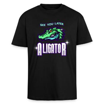 See You Later Aligator - Oversized Heavyweight Unisex T-Shirt - Schwarz - Vorne - Alina (178cm) & Michal (187cm)