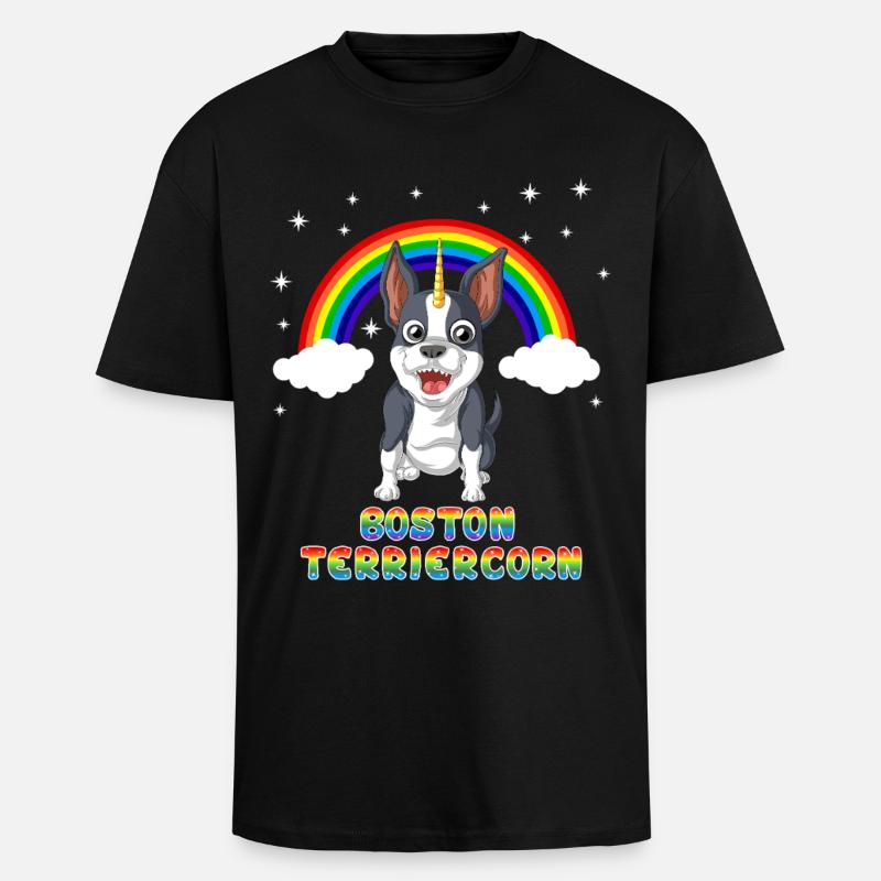 Boston Terrier Einhorn unter Regenbogen - Oversized Heavyweight Unisex T-Shirt - Schwarz