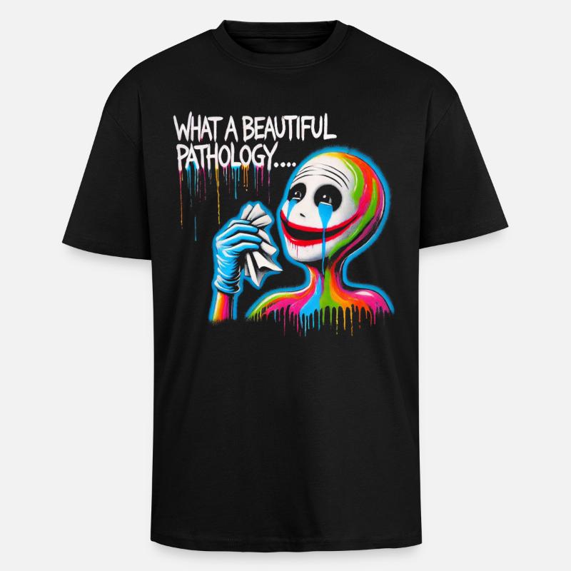 Rainbow Clown Endorsing Pathology - Unisex Oversized Heavyweight T-shirt - black