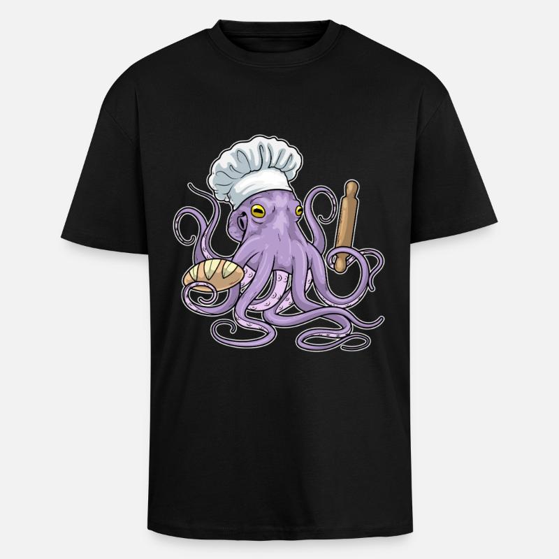 Octopus Baker Bread - Unisex Oversized Heavyweight T-shirt - black
