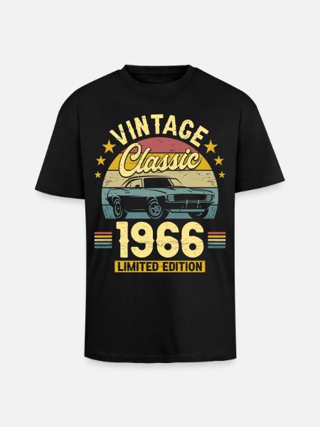 1966 Voiture 60 Ans Anniversaire Homme - T-shirt unisexe oversize épais - noir
