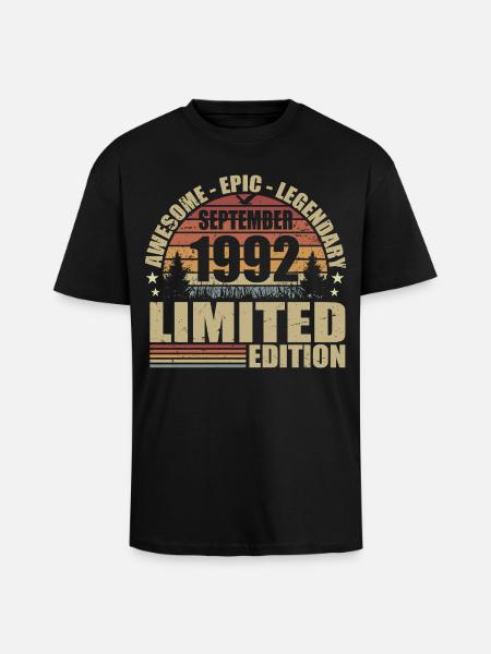 1992 septembre 1992 Anniversaire septembre 1992 - T-shirt unisexe oversize épais - noir