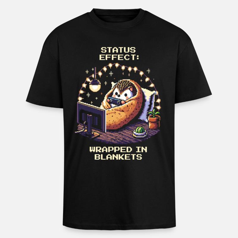 Status: Snuggled up in blankets - Unisex Oversized Heavyweight T-shirt - black