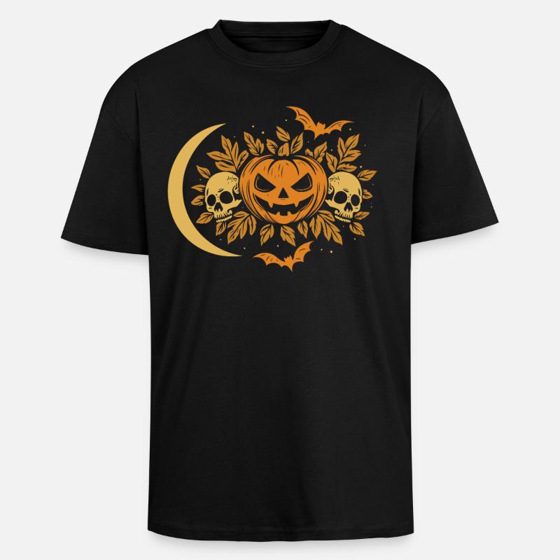 Halloween græskar med kranier og måne - Unisex oversized heavyweight t-shirt - sort