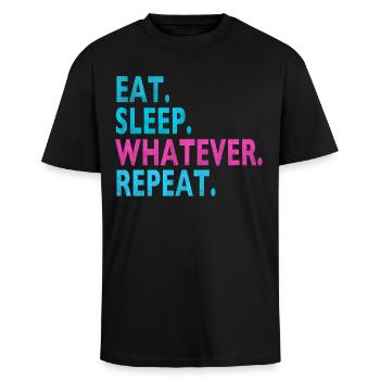 MANGER DORMIR QUOI QUE RÉPÉTER / Humour / Dictons stupides - T-shirt unisexe oversize épais - noir - Devant - Alina (178cm) & Michal (187cm)